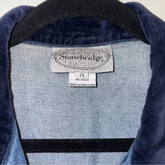 Women's Stonebridge Blue Denim & Velvet Vest 1X READ! - Picture 2 of 8